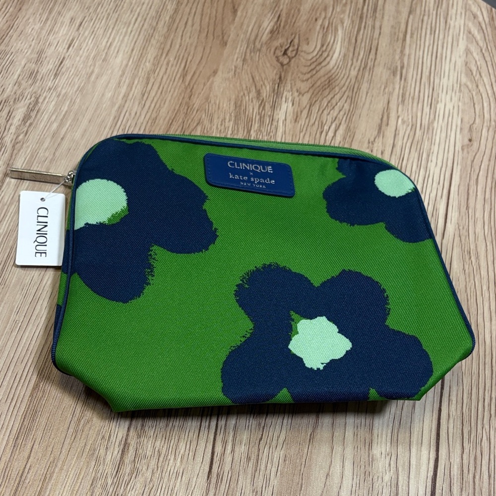 Clinique x Kate Spade Green and Blue Floral Pouch
